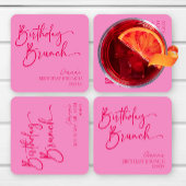 ホットピンクモダンミニマル誕生日ブランチパーティー スクエアペーパーコースター