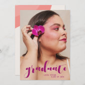 ホットピンクモダンレディーフォト卒業パーティー 招待状 (正面/裏面)