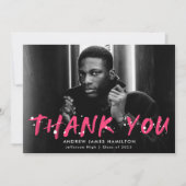 ホットピンクモダン絵を描(ばちゃばちゃ)跳ねる写真卒業 サンキューカード (正面)