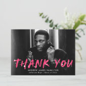 ホットピンクモダン絵を描(ばちゃばちゃ)跳ねる写真卒業 サンキューカード (スタンド正面)