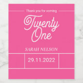 ホットピンクモダン21歳の誕生日パーティーワインラベル ワインラベル (シングルラベル)