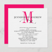 ホットピンクモノグラムと名前結婚式招待状 招待状 (正面/裏面)