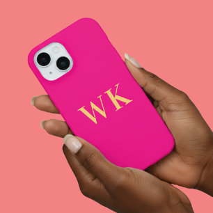 ホットピンクモノグラムイニシャル iPhone 15ケース