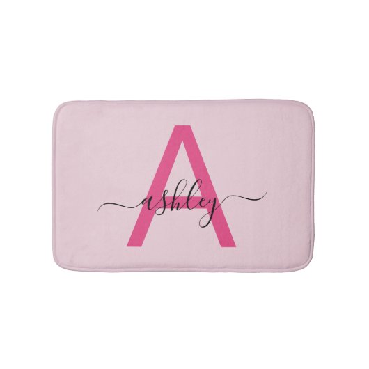 ホットピンクモノグラムガールズドルムルーム バスマット (正面)