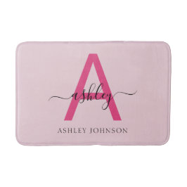 ホットピンクモノグラムガールズドルムルーム バスマット