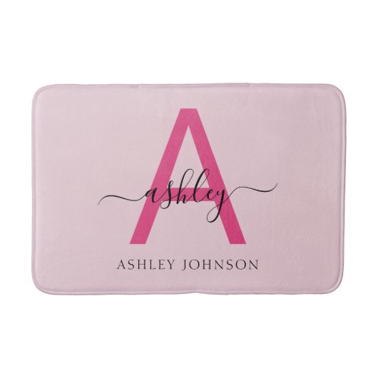 ホットピンクモノグラムガールズドルムルーム バスマット (正面)