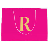 ホットピンクモノグラムシンプルモダン ラージペーパーバッグ (裏面)