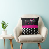 ホットピンクモノグラムスクリプト水玉模様装飾用クッション クッション (椅子)