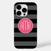 ホットピンクモノグラムストライプ付きブラック&グレーラグビー Case-Mate iPhoneケース (裏面)