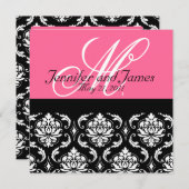 ホットピンクモノグラムダマスク結婚式招待状 招待状 (正面/裏面)