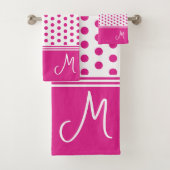 ホットピンクモノグラム水玉模様 バスタオルセット (インサイチュ)