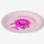 ホットピンクモンスターガール1st誕生日かわいい紙 ペーパープレート (アングル)