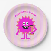 ホットピンクモンスターガール1st誕生日かわいい紙 ペーパープレート (正面)