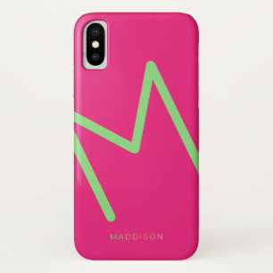 ホットピンクライムグリーンシンプル抽象芸術イニシャル iPhone X ケース