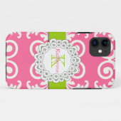 ホットピンクライムグリーン渦巻き花柄 Case-Mate iPhoneケース (裏面(横))