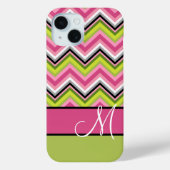 ホットピンクライムシェブロンパターンカスタムモノグラム Case-Mate iPhoneケース (裏面)