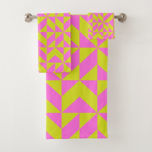 ホットピンクライム文字幾何形状パターン バスタオルセット (インサイチュ)