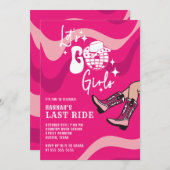 ホットピンクラストライドディスコ女性のカーボーイバチェロレッテ 招待状 (正面/裏面)