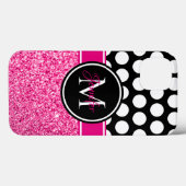 ホットピンクラメ入り黒白ドットモノグラム Case-Mate iPhoneケース (裏面 (横))