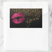 ホットピンクリップカラー(金ゴールド紙吹雪) 長方形シール (バッグ)