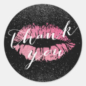 ホットピンクリップキスブラックグリッターサンキュー ラウンドシール (正面)