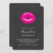 ホットピンクリップグラマラスイラストレーション誕生日 招待状 (正面/裏面)
