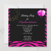 ホットピンクリップスティックグリッターゼブラバースデーパーティー 招待状 (裏面)