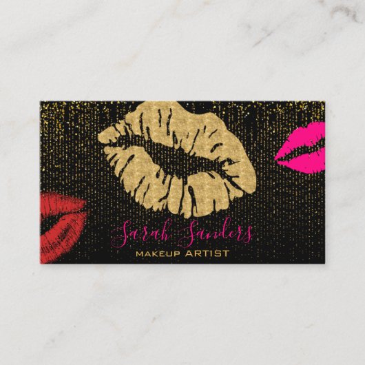 ホットピンクリップスティック化粧アーティスト金ゴールドブラック 名刺 (正面)