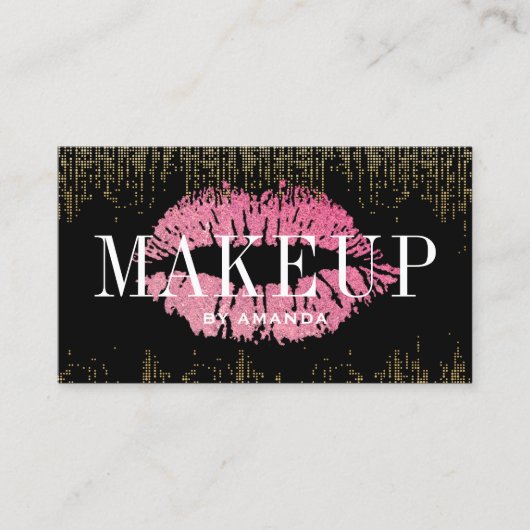 ホットピンクリップメイクアップアーティストモダン金ゴールド紙吹雪 名刺 (正面)