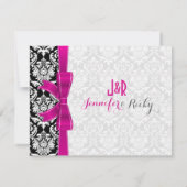 ホットピンクリボン ブラック＆ホワイト ダマスク ウェディング 招待状 (裏面)
