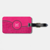 ホットピンクレザーフェイクアリゲータースキンシックなモノグラム ラゲッジタグ (裏面横)
