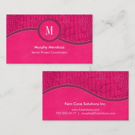 ホットピンクレザーフェイクアリゲータースキンシックなモノグラム 名刺 (正面/裏面)