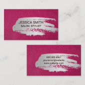 ホットピンクレザー |金属ブラシ 名刺 (正面/裏面)