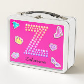 ホットピンクレターズモノグラムガーリー新学期 メタルランチボックス (正面)