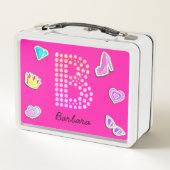 ホットピンクレターBモノグラムガーリー新学期 メタルランチボックス (裏面)