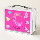 ホットピンクレターCモノグラムガーリー新学期 メタルランチボックス (裏面)