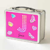 ホットピンクレターJモノグラムガーリー新学期 メタルランチボックス (裏面)
