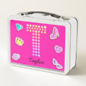 ホットピンクレターTモノグラムガーリー新学期 メタルランチボックス (裏面)