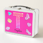 ホットピンクレターTモノグラムガーリー新学期 メタルランチボックス (正面)