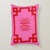 ホットピンクレッドギリシャ鍵つる植物モノグラムDIY BG アクセントクッション (正面(垂直))