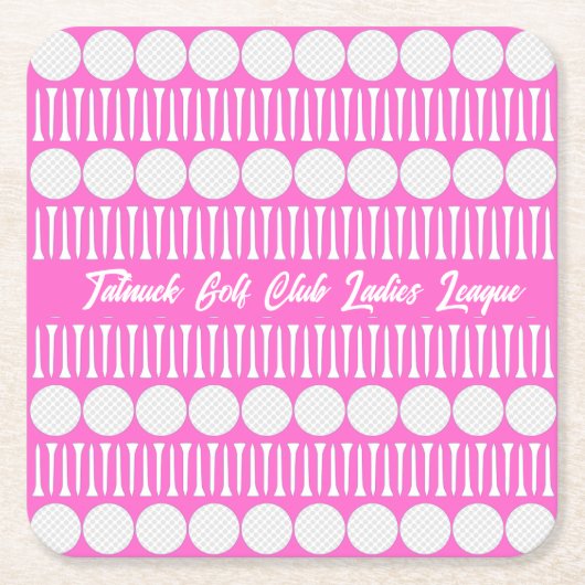 ホットピンクレディースゴルフリーグパーティー スクエアペーパーコースター (正面)
