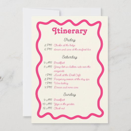 ホットピンクレトロウェーブバチェロレッテ週末の日程 招待状 (裏面)