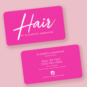 ホットピンクレトロスクリプトヘアスタイリスト 名刺