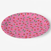 ホットピンクレトロベリーさくらんぼ誕生日パーティー ペーパープレート (アングル)