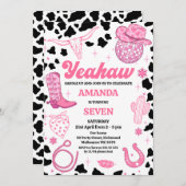 ホットピンクレトロロデオウエスタンディスコ誕生日 招待状 (正面/裏面)