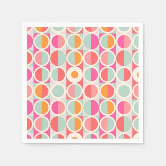 ホットピンクレトロ円パターン スタンダードカクテルナプキン (正面)