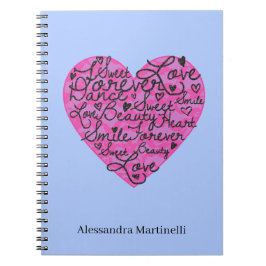 ホットピンクレースハート前向きワーズラベンダー ノートブック