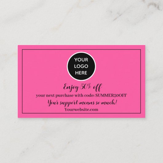 ホットピンクロゴありがとうビジネス報酬パンチ ロイヤリティカード (裏面)