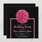 ホットピンクローズブーケ誕生日パーティー招待状 招待状 (正面/裏面)