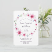ホットピンクワイルドフラワーズリースガーリー誕生日パーティー 招待状 (スタンド正面)